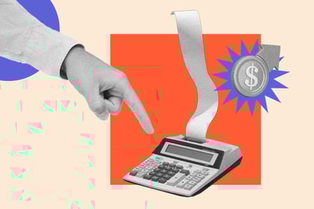 person uses calculator to map gross sales vs net sales 
