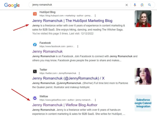 Company pages that feature personal articles