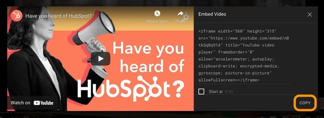 youtube's embed options panel