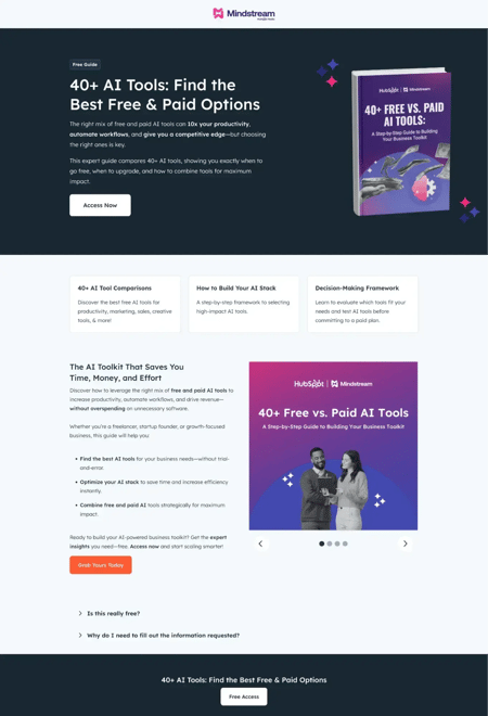 40+ ai tools guide landing page, hubspot