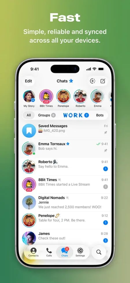social media messaging, Screenshot shows Telegram, a social media message app, working on Android and iPhone.