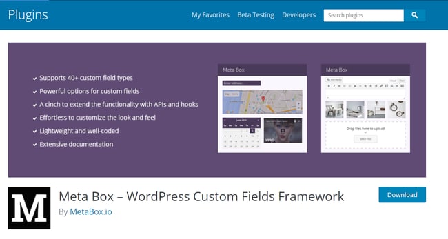 download page for the wordpress custom post type plugin meta box