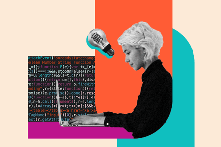 Woman looking up how to become a WordPress developer on her laptop