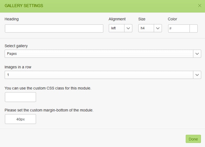 Gallery module settings in GT3 Page Builder