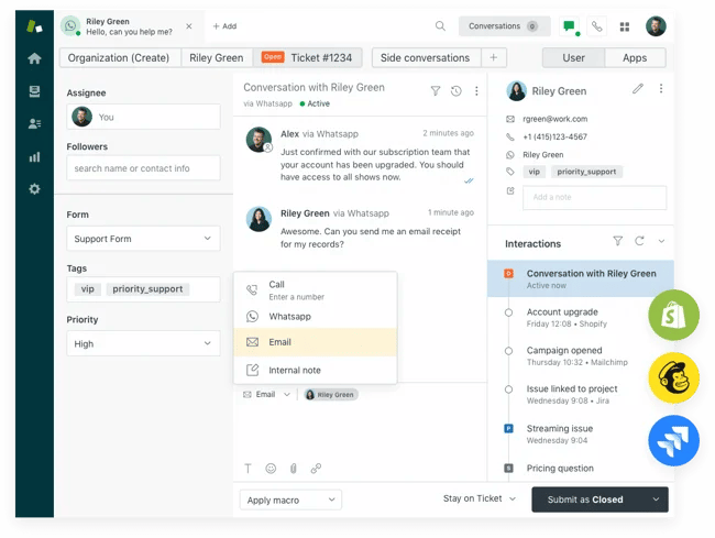 help desk example: zendesk