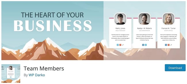 product page for the wordpress team member plugin Team Members