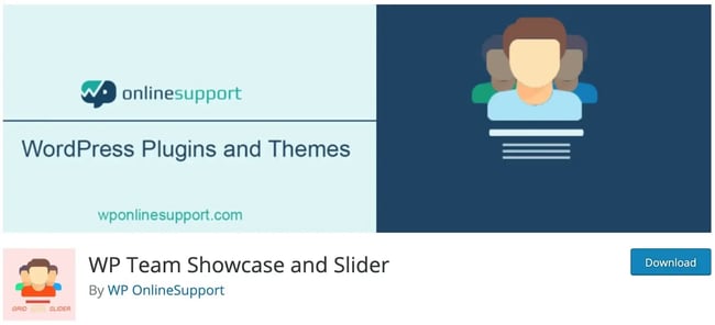 product page for the wordpress team member plugin Team Showcase