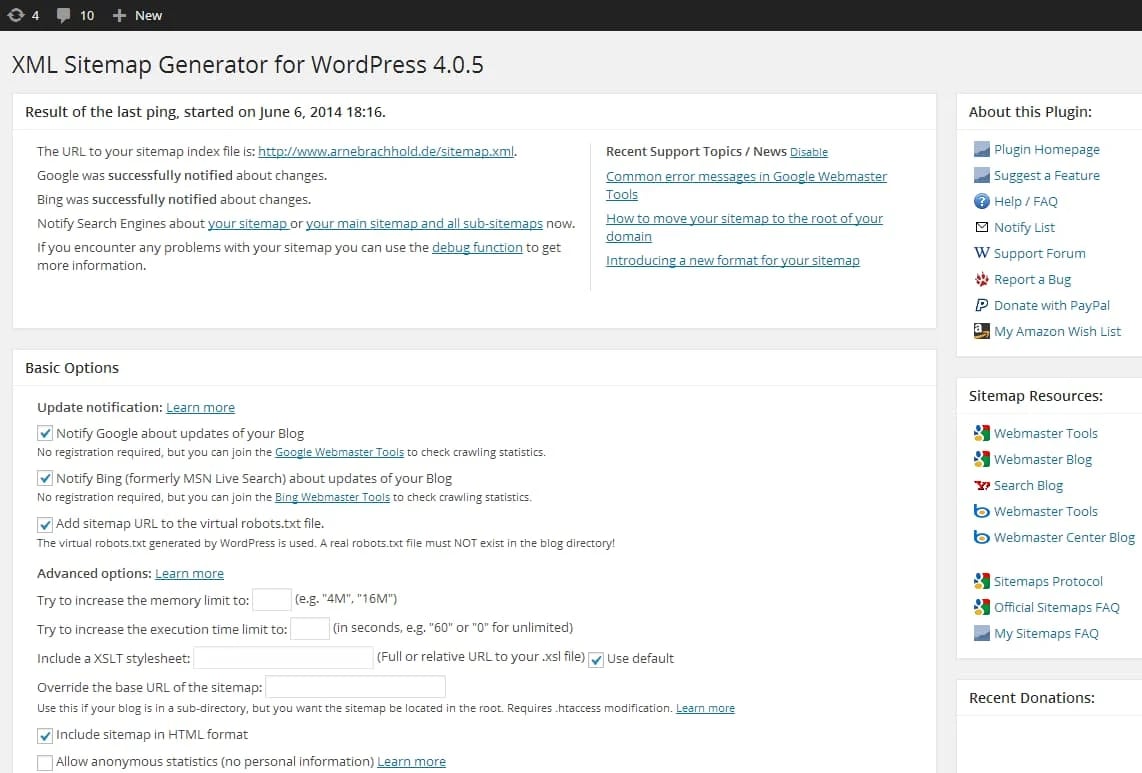 WordPress plugins Google: Google XML Site Maps 