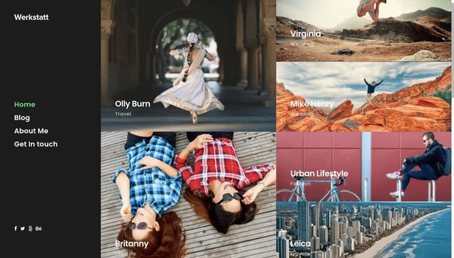 Werkstatt lateral dark demo with masonry grid layout