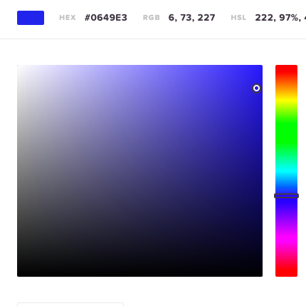 Color picker showing the HTML hex color code of a bright blue
