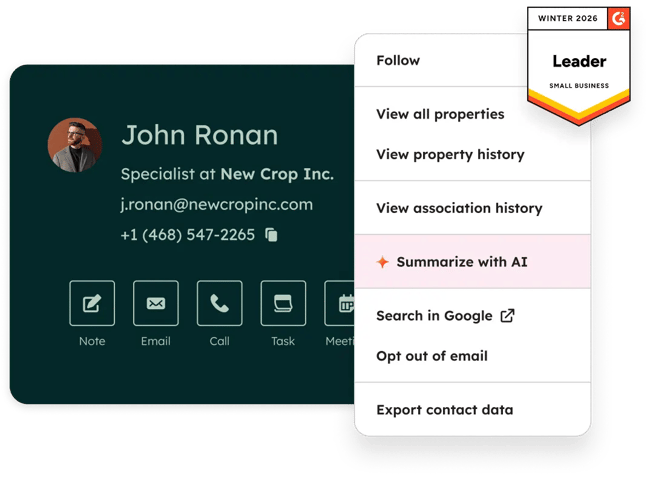 A contact record card in HubSpot showing contact information