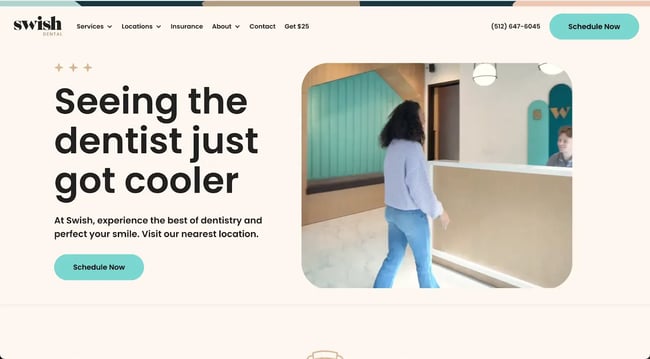 A unique website design for the Swish dental practice can serve as your inspiration for your next dental website project