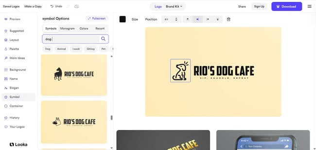 AI logo for dog cafe, Looka generated logos