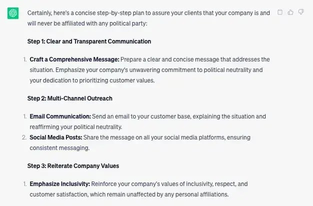 AI in crisis management; asking ChatGPT to respond to a comment about politics