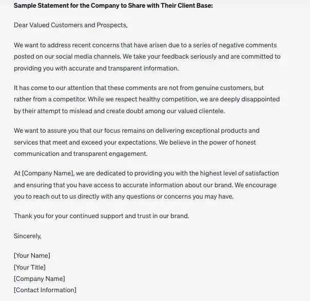 AI in crisis management; asking ChatGPT to respond to sabotage from a competitor 