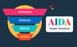 Graphic illustrating the AIDA model of marketing, featuring four colored horizontal bars labeled 