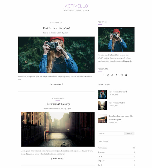 Activello minimalist blog theme dem