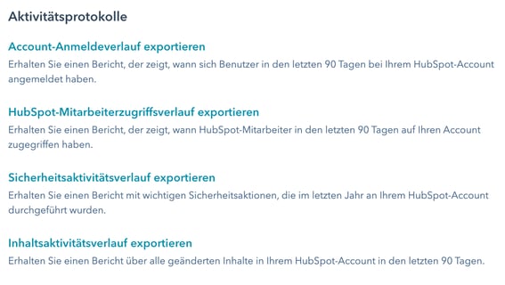 Aktivitätsprotokoll eines HubSpot-Accountss