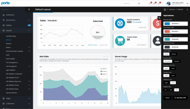 Admin dashboard template. porto admin