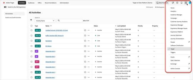 Adobe Target’s ai personalization in activity dashboard