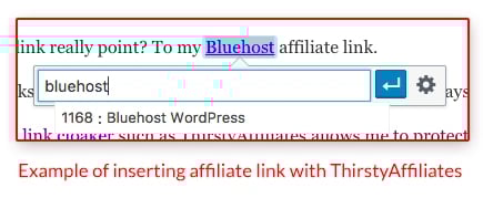 Insert an affiliate link by typing in a keyword with ThirstyAffiliates plugin
