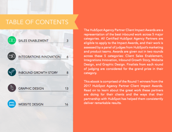 HubSpot Impact Awards Round 1 2017 Winners Table of Contents