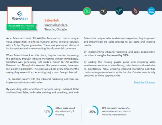 HubSpot Impact Awards Round 1 2017 Winners SalesHub