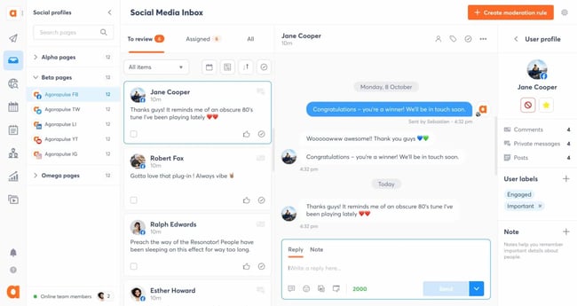 social listening tools, Agorapulses social media inbox