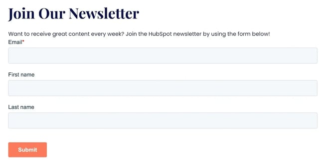 An example of an opt-in form from the HubSpot WordPress newsletter plugin
