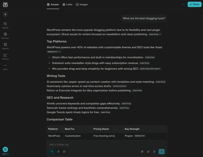 An example of using Perplexity as a tool for blogging