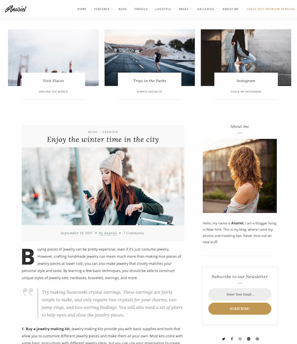 Anariel WordPress blogging theme with minimalist design