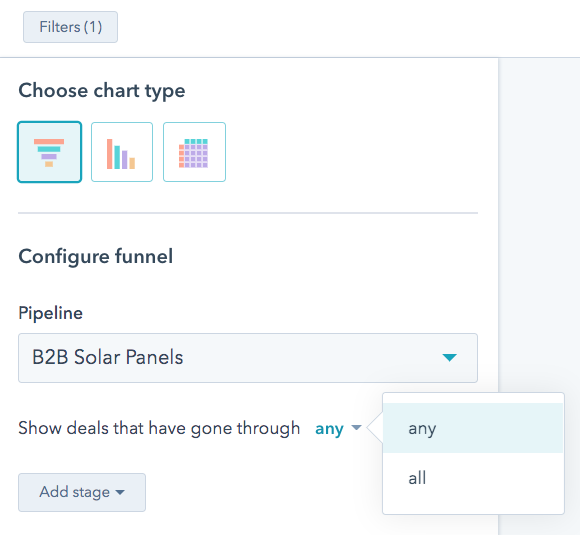 Selecting 'any stages' as described in-text