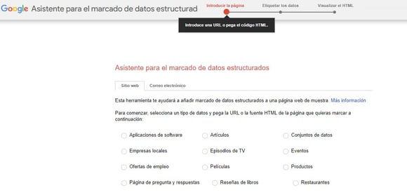 Asistente para el marcado de datos estructurados de Google