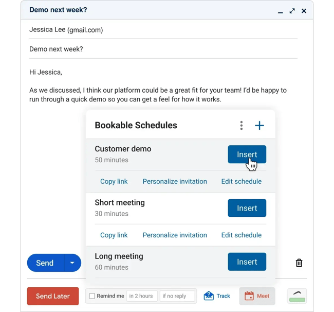 Automatic calendar event creation from email using Boomerang for Gmails inbox scheduling interface