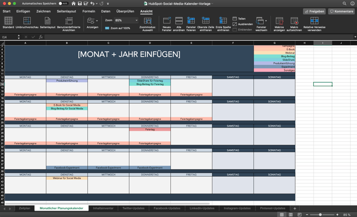 vorlage in excel