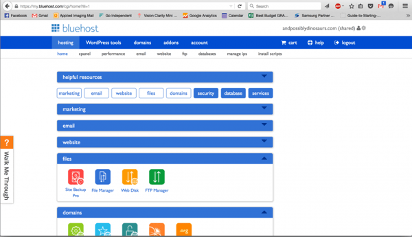 A Bluehost dashboard showing Site Backup Pro under the Files tab