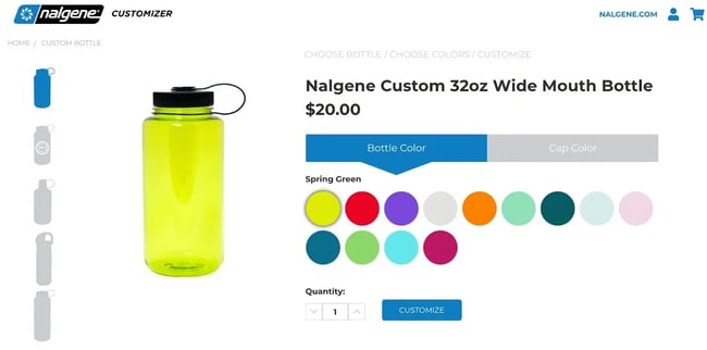 Nalgenes WordPress site features a customizer where customers can design their bottle