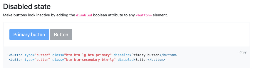 Bootstrap using HTML over JS to create disabled button 