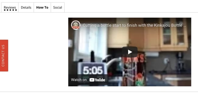 Bottle Cutting product page includes product demo video for Kinkajou Bottle