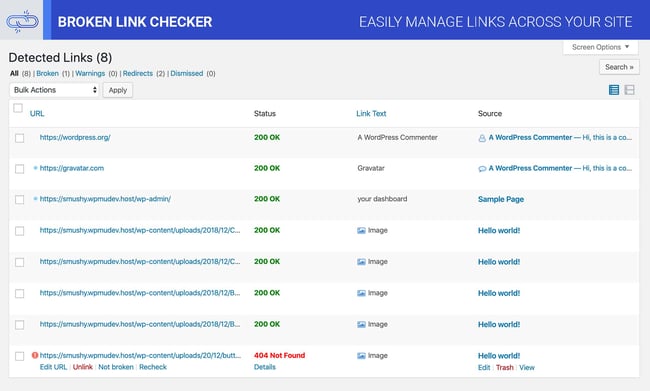 Broken Link Checker tab in WordPress dashboard-1