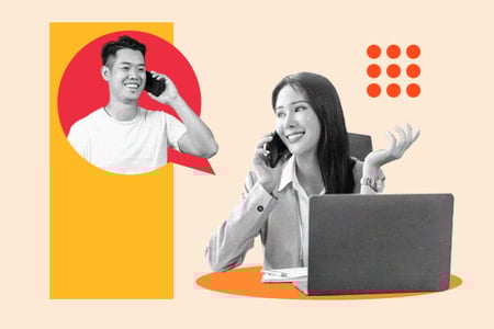 building rapport customers: image shows two people talking on their phones 