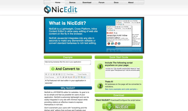 CKEditor alternatives, NicEdit.