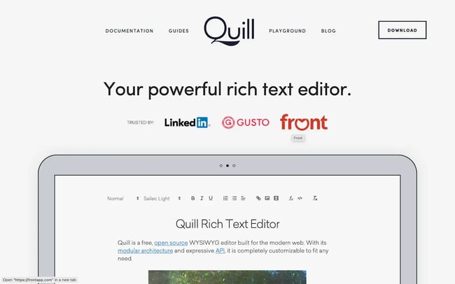 CKEditor alternatives, Quill.