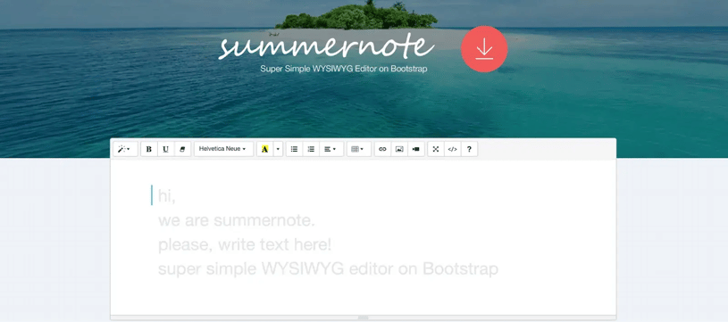 CKEditor alternatives, Summernote.