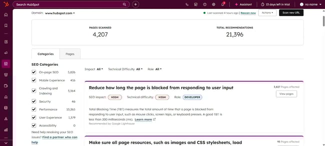 CMS features - HubSpot AI SEO recommendations, Content Management System key features