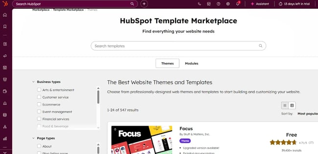 CMS features - HubSpot pre-designed templates, Content Management System key features