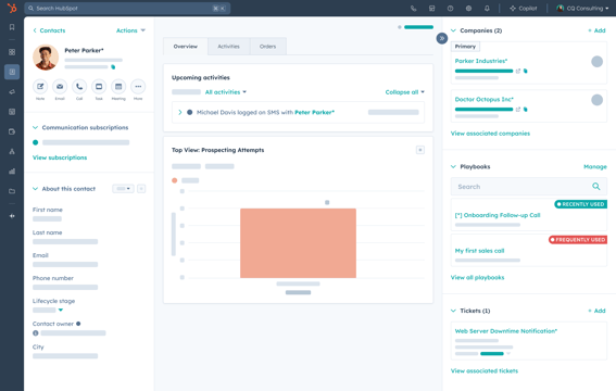 CRM interface showing customer details screen