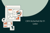 Illustration eines CRM-Dashboards mit dem Text: CRM-Sicherheit für IT-Leiter