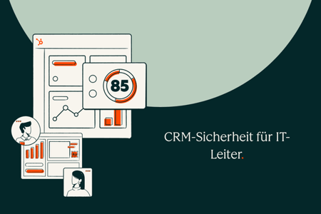 Illustration eines CRM-Dashboards mit dem Text: CRM-Sicherheit für IT-Leiter