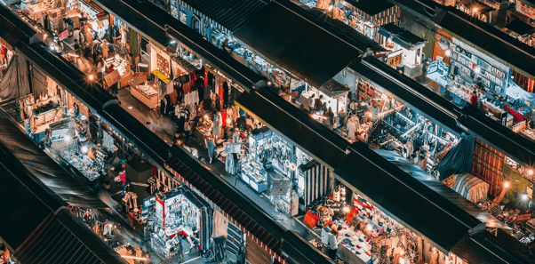 vue aérienne marchés